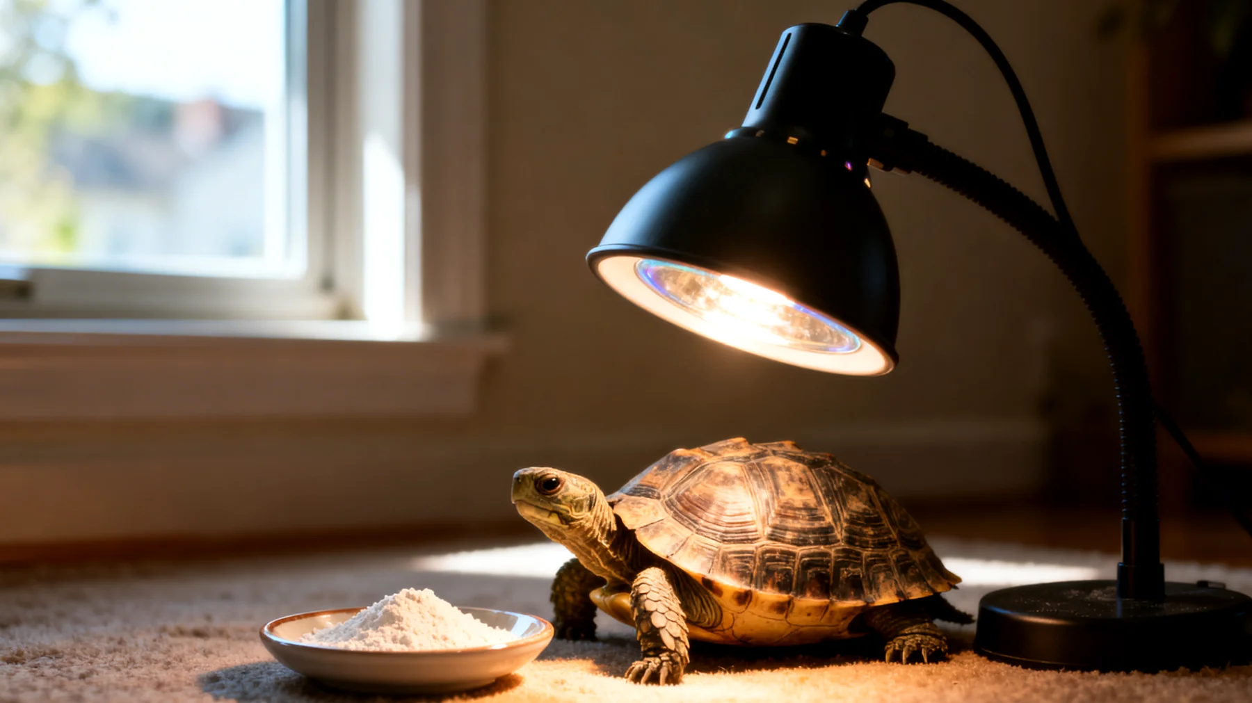 Schildkröten in Wohnungshaltung benötigen spezielle natürliche Unterstützung für ihre Panzergesundheit und Kalziumversorgung, da ihnen natürliches Sonnenlicht und Zugang zu mineralreichen Böden fehlen"